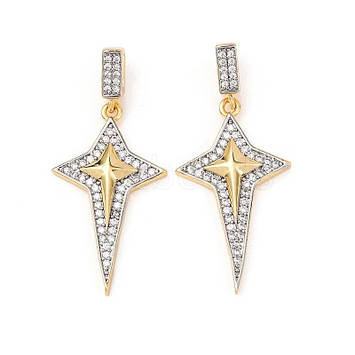 Brass Micro Pave Clear Cubic Zirconia Pendants KK-G543-15GP-03-1