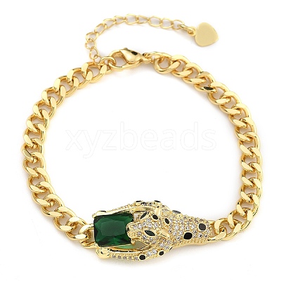 Brass Micro Pave Cubic Zirconia Link & Charm Bracelets BJEW-K261-09G-05-1