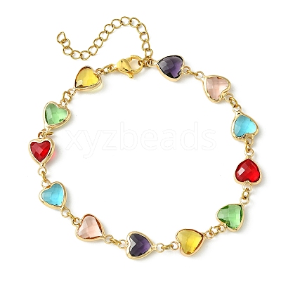 Colorful Glass Heart Link Bracelets BJEW-JB10578-1