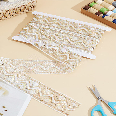 5 Yards Polyester Embroidery Lace Ribbon with Paillette OCOR-LP0003-09B-1