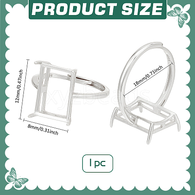 1Pc Adjustable 925 Sterling Silver Rectangle Ring Component STER-BC0003-67P-1