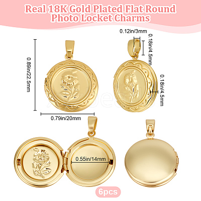 6Pcs Brass Locket Pendants KK-BBC0015-49-1