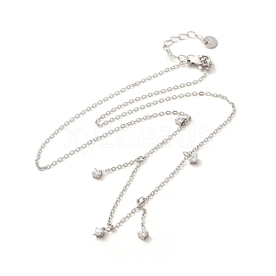 304 Stainless Steel Clear Cubic Zirconia Tassel Necklaces for Women NJEW-U031-10P-1