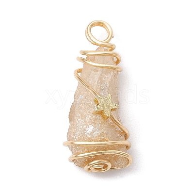 Electroplated Natural Quartz Crystal Dyed Copper Wire Wrapped Pendants PALLOY-JF02326-07-1