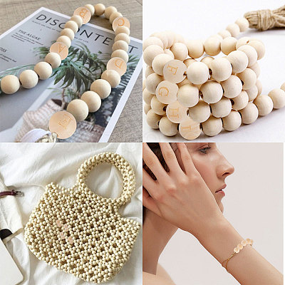 52 Pcs 26 Styles Unfinished Natural Wood European Beads WOOD-SC0001-32-1