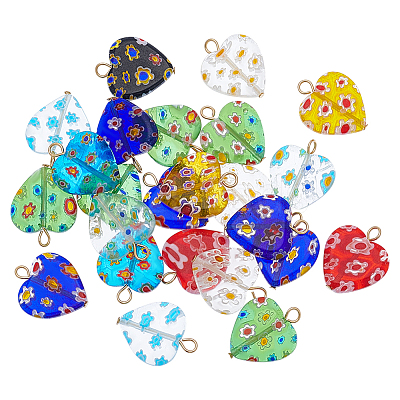 24Pcs Millefiori Glass Pendants PALLOY-PH01827-1