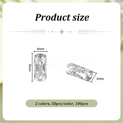 100Pcs 2 Colors Stainless Steel Hollow Tube Beads STAS-UN0059-70-1
