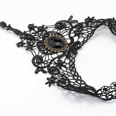 Gothic Alloy Glass Lace Heart Statement Bib Choker Necklaces for Women FS-WGE10D6-01-1