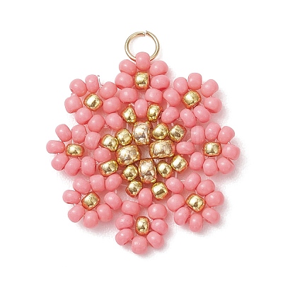 Glass Seed Beaded Flower Pendants PALLOY-MZ01181-03-1