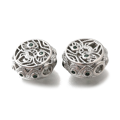 Brass Micro Pave Green Cubic Zirconia Beads KK-M318-44P-01-1