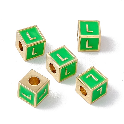 Rack Plating Brass Enamel Beads KK-B060-04G-02L-1