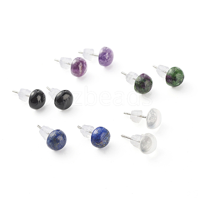 Half Round Natural Mixed Gemstone Stud Earrings for Girl Women X-EJEW-JE04664-1