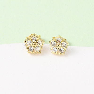 Brass Micro Pave Cubic Zirconia Flower Stud Earrings EJEW-H174-01C-G-1