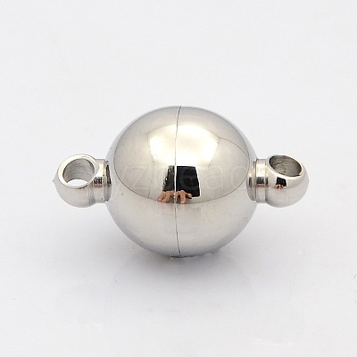 Tarnish Resistant Round 304 Stainless Steel Magnetic Clasps with Loops STAS-N014-01-14mm-1