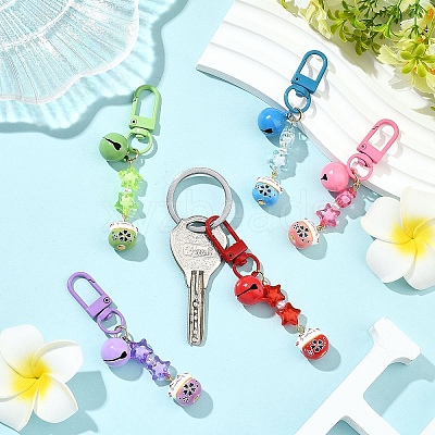 5Pcs Handmade Porcelain & Acrylic & Iron Pendant Decorations HJEW-YW00310-1
