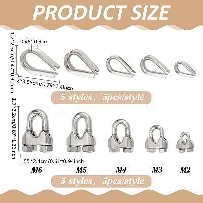 25Pcs 5 Styles 304 Stainless Steel Wire Rope Cable Clip Clamp STAS-PH0007-68-1