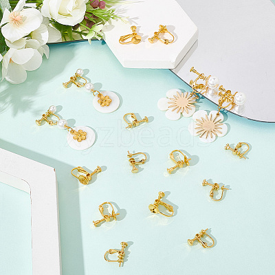 16Pcs 2 Styles Brass Clip-on Earring Findings KK-SC0006-64-1