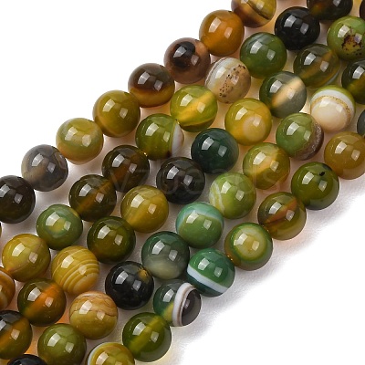 Natural Striped Agate/Banded Agate Bead Strands G-K155-A-6mm-08-1