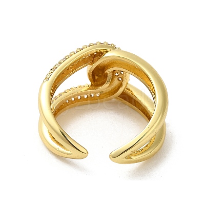 Rack Plating Brass Wrapped Knot Open Cuff Ring with Cubic Zirconia RJEW-C065-03G-1
