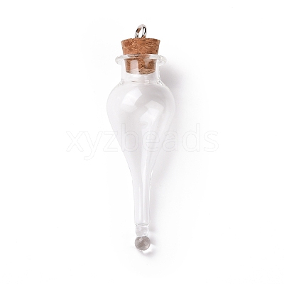 Teardrop Glass Cork Bottle Big Pendants AJEW-A041-01A-1