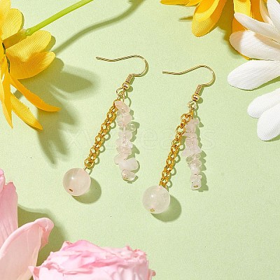 Round & Chip Natural Rose Quartz Dangle Earrings EJEW-JE05867-1