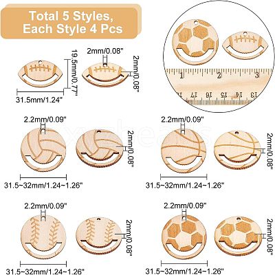 20Pcs 5 Styles Hollow Wooden Pendants WOOD-CA0001-54-1