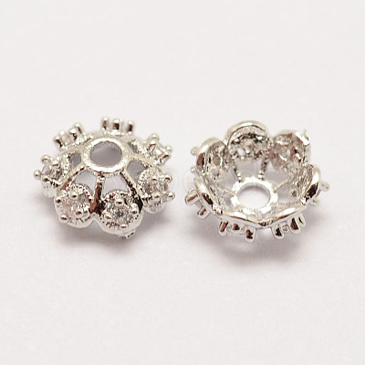 Long-Lasting Plated Brass Micro Pave Grade AAA Cubic Zirconia Bead Caps X-ZIRC-G090-59P-1