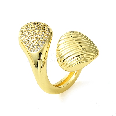 Brass Micro Pave Cubic Zirconia Open Cuff Rings RJEW-K256-04G-1