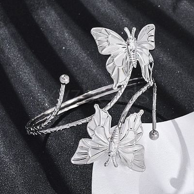 Butterfly Alloy Arm Cuff Bangles for Girl Women AJEW-A063-01H-P-1