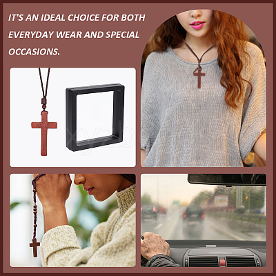 Wooden Cross Pendant Necklace with Polyester Cords NJEW-NB0001-17-1