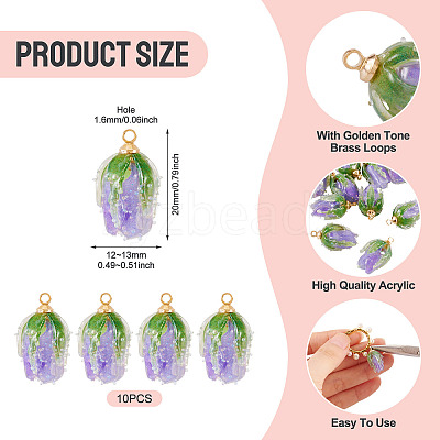 10Pcs Transparent Acrylic Pendants SACR-TA0001-66C-1