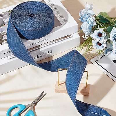 Synthetic Cotton Denim Ribbons for Bow Making SRIB-WH0011-270E-1