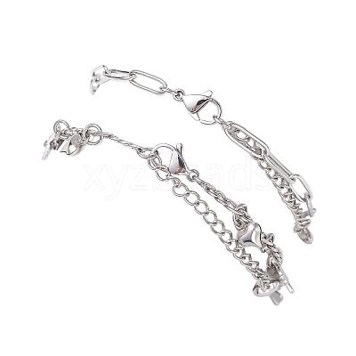 304 Stainless Steel Paperclip & Figaro Chain Bracelets for Women BJEW-JB12445-03-1