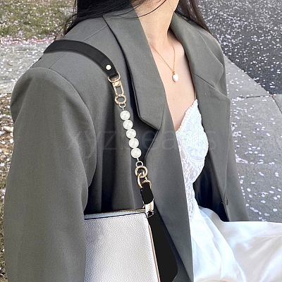 2Pcs 2 Style PU Leather & Round ABS Plastic Imitation Pearl Bag Straps Sets FIND-WR0009-23A-1