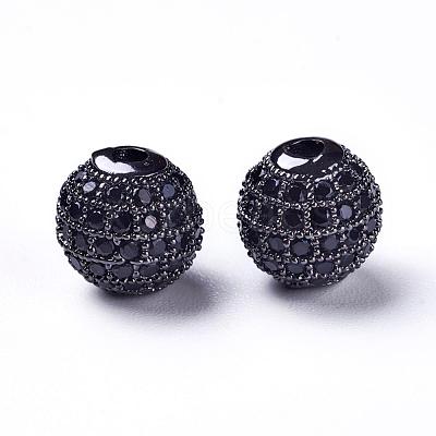 CZ Brass Micro Pave Grade AAA Gunmetal Color Cubic Zirconia Round Beads KK-O065-8mm-01B-NR-1