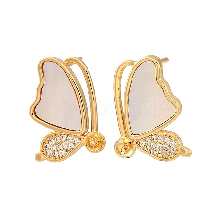 Brass Micro Pave Cubic Zirconia Shell Stud Earrings Findings KK-D363-01A-G-1