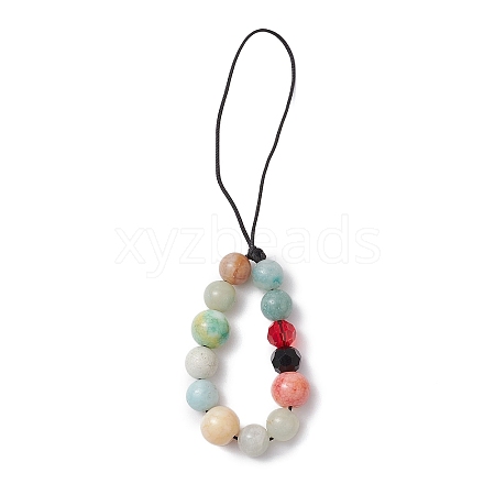 Natural Flower Amazonite with Glass Mobile Straps HJEW-JM02348-1