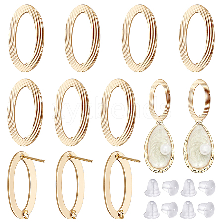 BENECREAT 12Pcs Brass Hollow Out Oval Stud Earring Findings KK-BC0011-01-1