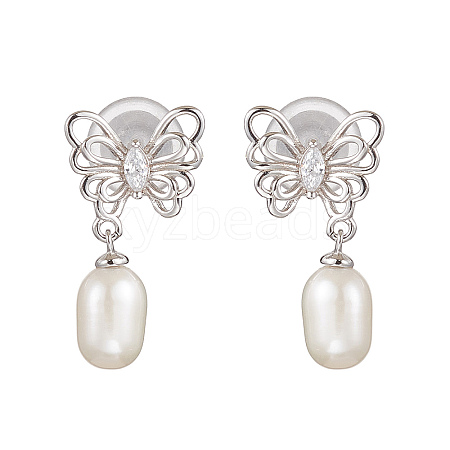 Natural Pearl Ear Studs EJEW-P286-07P-1