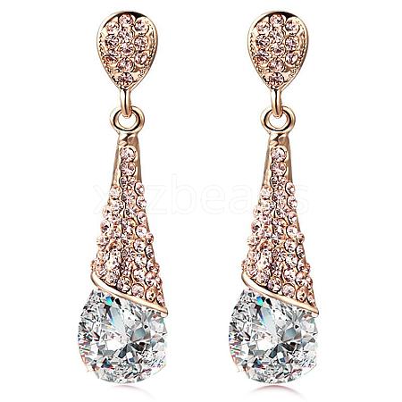 Real 18K Gold Plated Brass Rhinestone Teardrop Stud Earrings EJEW-EE0001-232A-1