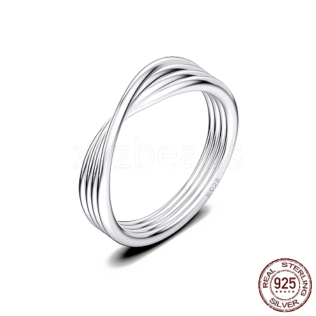 Rhodium Plated 925 Sterling Silver Criss Cross Finger Ring RJEW-C064-33C-P-1