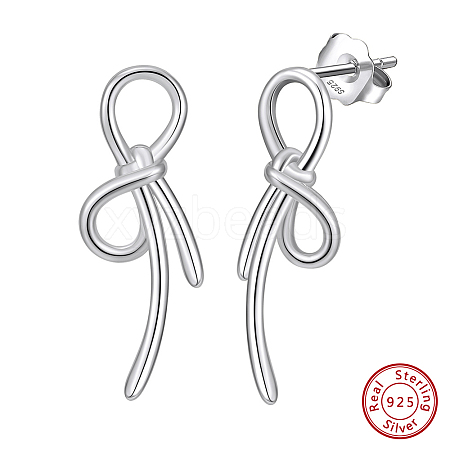 925 Sterling Silver Bowknot Stud Earrings STER-P065-11P-1