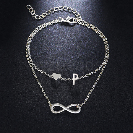 Alloy Infinity Heart Initial Charm Double Layer Anklets for Women FS-WG74AE6-16-1