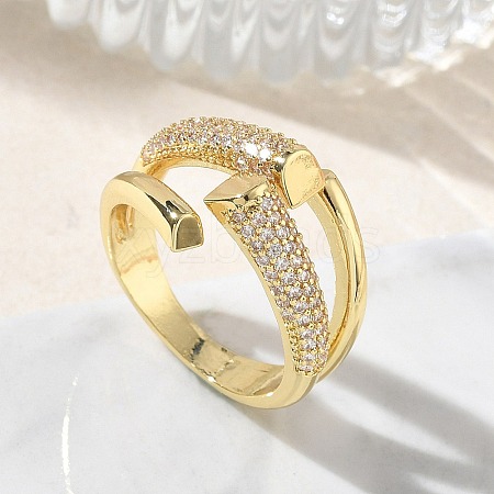 Brass Micro Pave Cubic Zirconia Cuff Open Rings for Women RJEW-L343-12G-01-1