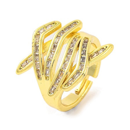 Hug Hand Brass Micro Pave Cubic Zirconia Adjustable Rings for Women RJEW-U003-25A-G-1