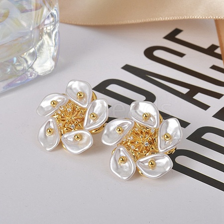 Flower Brass Stud Earring EJEW-L288-006G-1