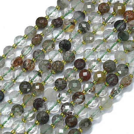 Natural Green Lodolite Quartz/Garden Quartz/Green Phantom Quartz Beads Strands G-K389-B11-01-1