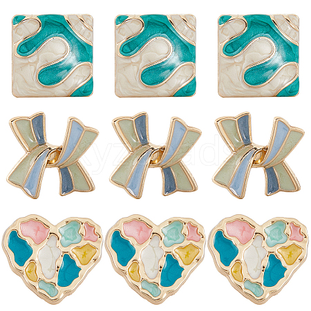 12pcs 3 Style Bowknot/Heart/Square 1-Hole Alloy Enamel Shank Buttons BUTT-GF0003-81-1
