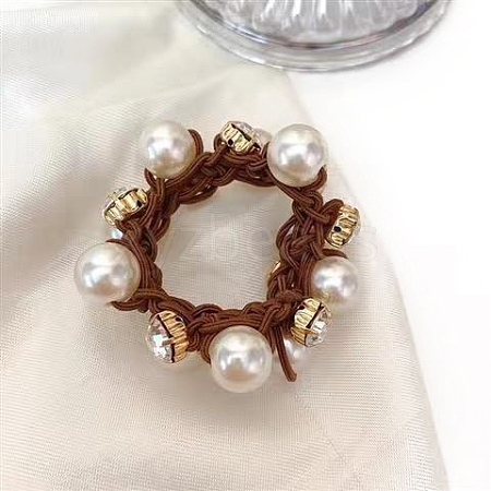 Plastic Imitation Pearl with Rhinestone Elastic Hair Ties PW-WGA89E1-02-1