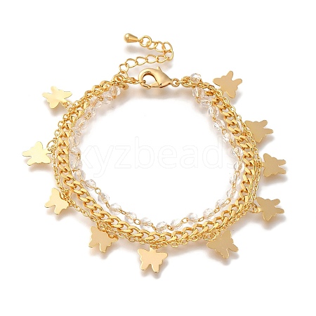 Butterfly Brass Glass Beads Card Paper Chain Bracelets BJEW-L696-016G-1